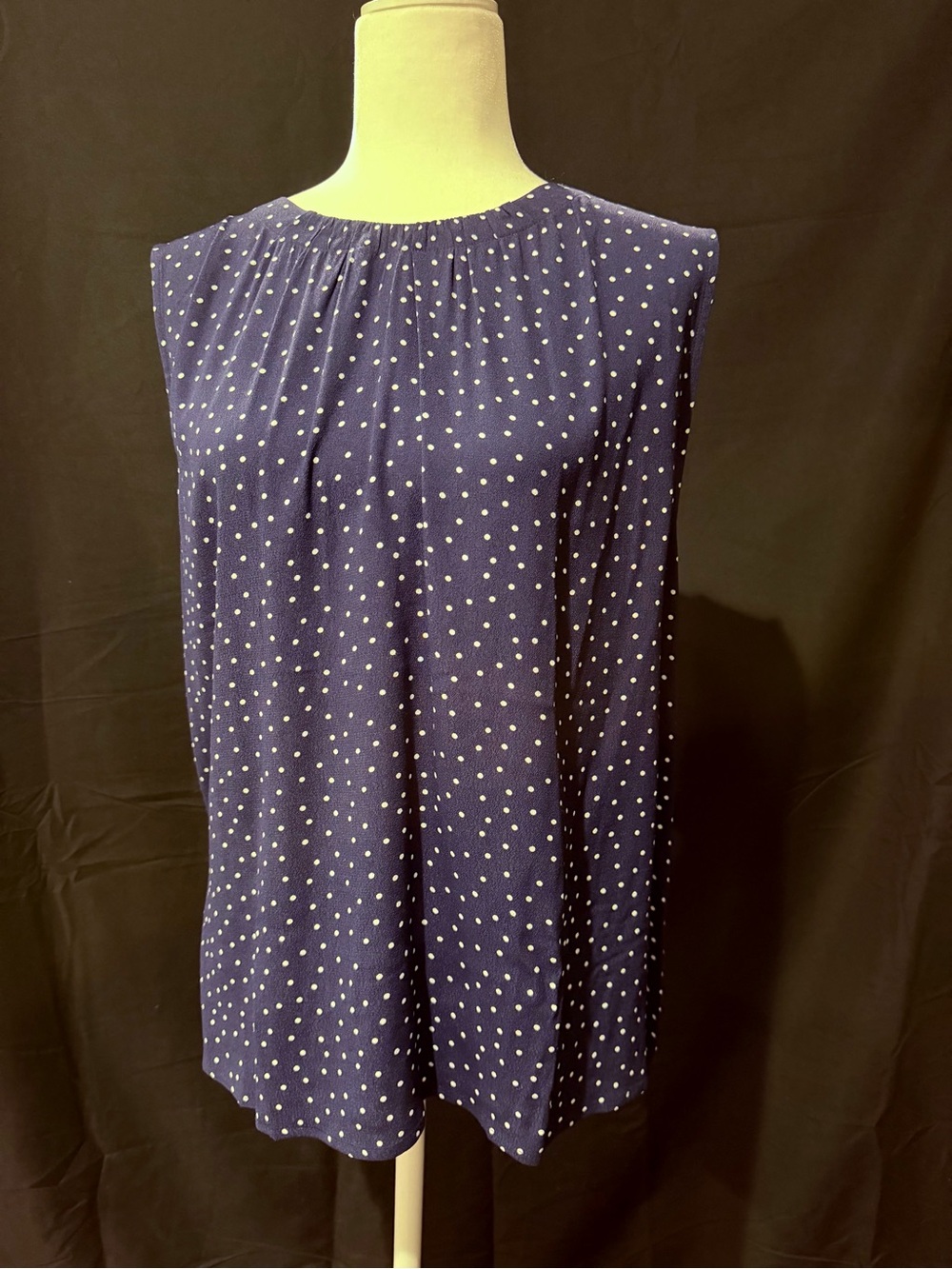 LOFT Navy Blue Polka Dot Sleeveless Top